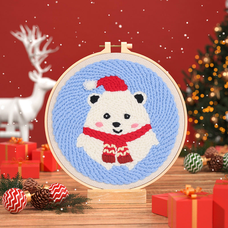 KTX-873171 Beginners' Christmas Poke Embroidery Material Package with Cartoon Patterns and Tools