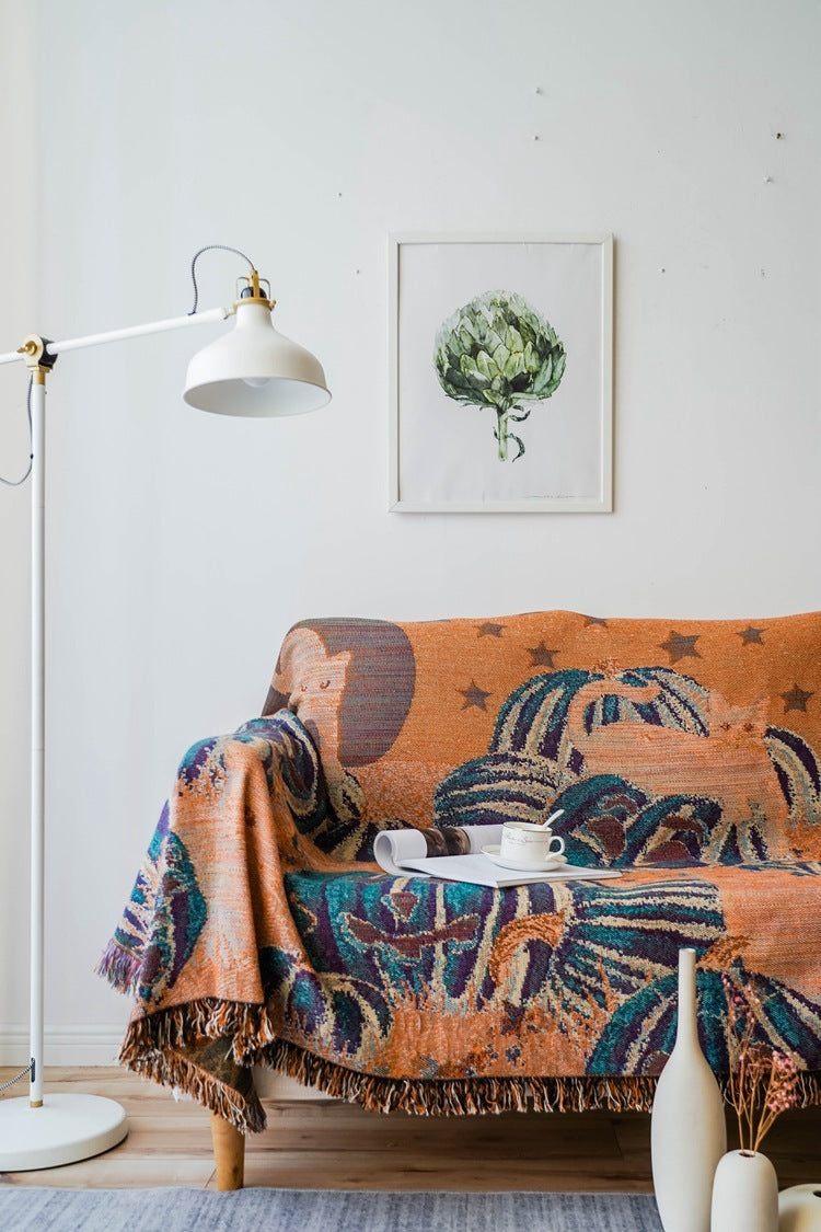 KTX-873171 Halloween-Inspired Cotton and Polyester Tassel Line Blanket for Sofa, Bed, and Window Sill