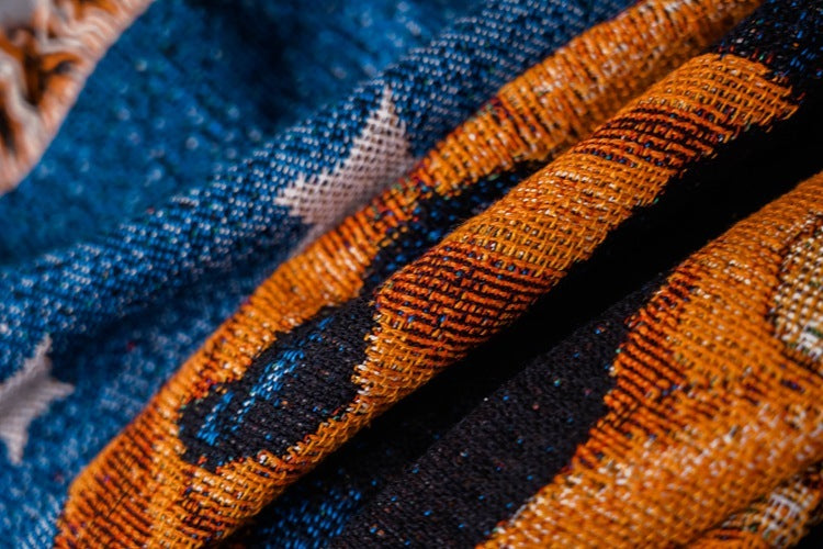 KTX-873171 Halloween-Inspired Cotton and Polyester Tassel Line Blanket for Sofa, Bed, and Window Sill