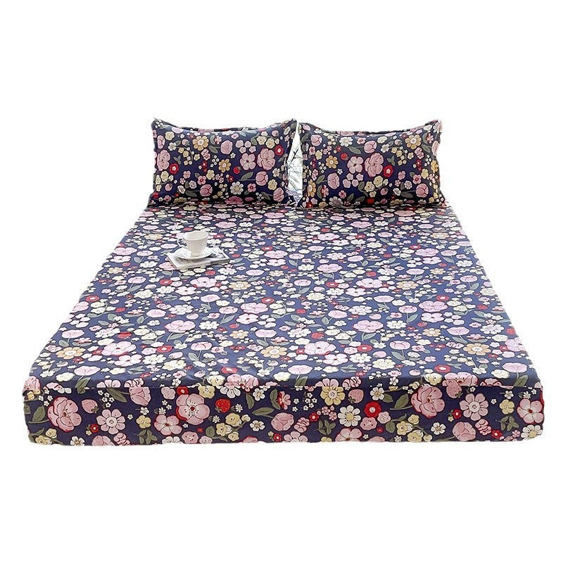 KTX-874131 Brushed Chemical Fiber Fitted Sheet with Printed Pillowcases, Multiple Sizes Available