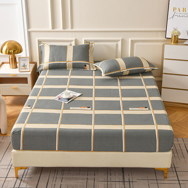 KTX-874131 Brushed Chemical Fiber Fitted Sheet with Printed Pillowcases, Multiple Sizes Available