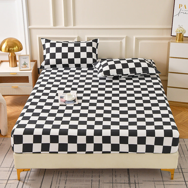 KTX-874131 Brushed Chemical Fiber Fitted Sheet with Printed Pillowcases, Multiple Sizes Available