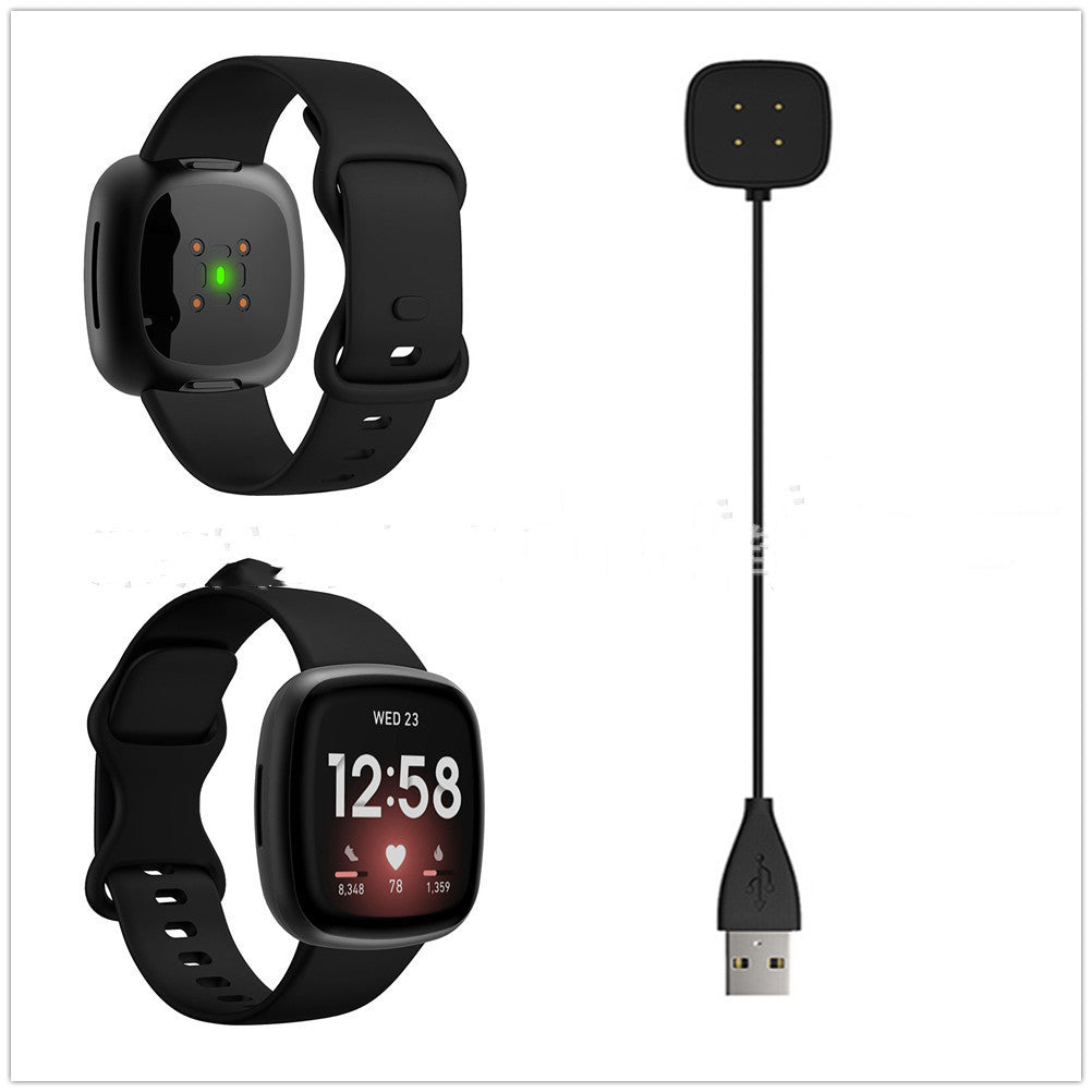 KTX-874387 Fitbit Versa 3/Sense Smartwatch Magnetic Charger USB Data Cable - 100cm, Black