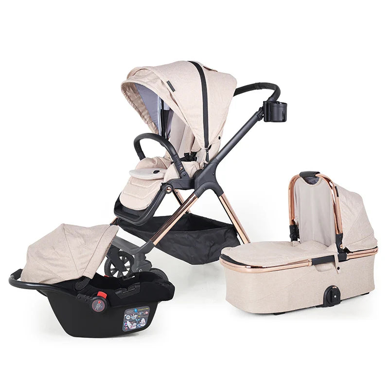 KTX-874515 3-in-1 Lightweight Baby Stroller with Car Seat, Basket, Reversible Design, and Cup Holder