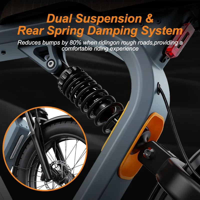 KTX-875027 48V 1000W Electric Hybrid Fat Tire Bike - HEZZO K5 with 21Ah Lithium Battery, 7-Speed, 20" Wheels, Front & Rear Suspension