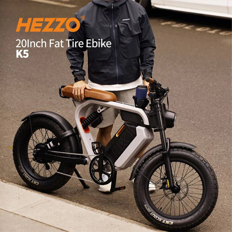 KTX-875027 48V 1000W Electric Hybrid Fat Tire Bike - HEZZO K5 with 21Ah Lithium Battery, 7-Speed, 20" Wheels, Front & Rear Suspension