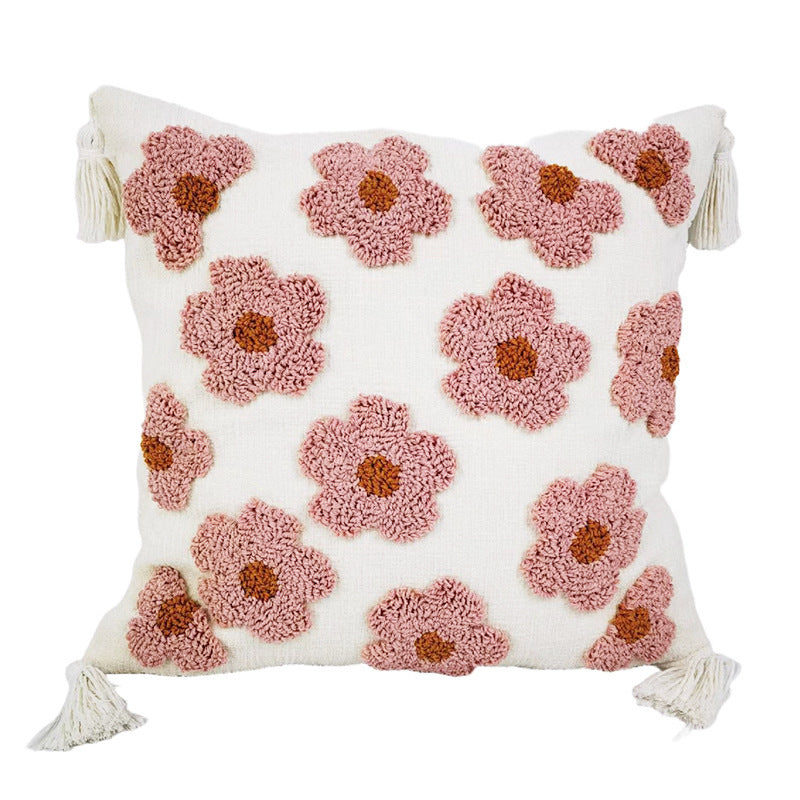 KTX-875155 Colorful Cartoon Style Tufted Small Flower Pillow Cover, 45x45cm Chenille Yarn
