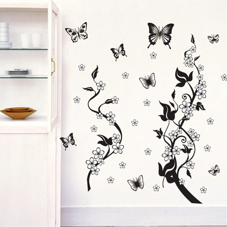 KTX-875411 Vibrant PVC Wall Sticker with Butterfly and Flower Design - 50x70CM Decorative Art