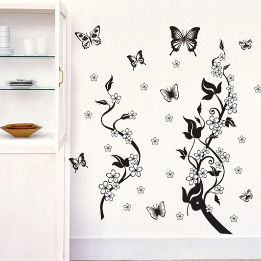 KTX-875411 Vibrant PVC Wall Sticker with Butterfly and Flower Design - 50x70CM Decorative Art