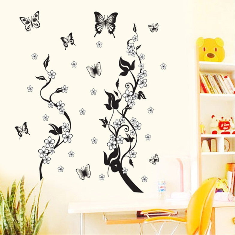 KTX-875411 Vibrant PVC Wall Sticker with Butterfly and Flower Design - 50x70CM Decorative Art
