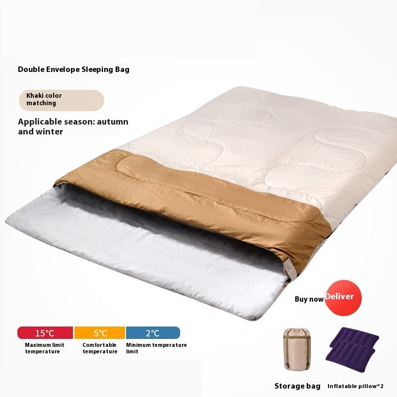 KTX-875475 Double Sleeping Bag for Adults | Thick, Warm, Cold-Proof Quilt | Dual-Use Design - Various Colors Available