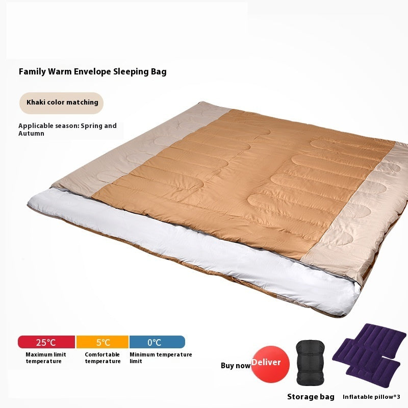 KTX-875475 Double Sleeping Bag for Adults | Thick, Warm, Cold-Proof Quilt | Dual-Use Design - Various Colors Available