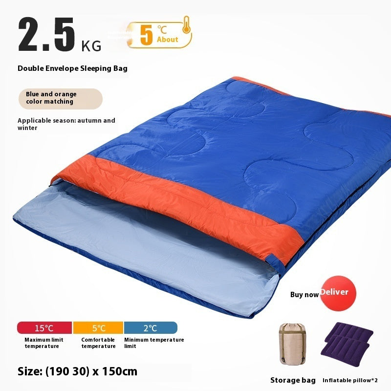 KTX-875475 Double Sleeping Bag for Adults | Thick, Warm, Cold-Proof Quilt | Dual-Use Design - Various Colors Available