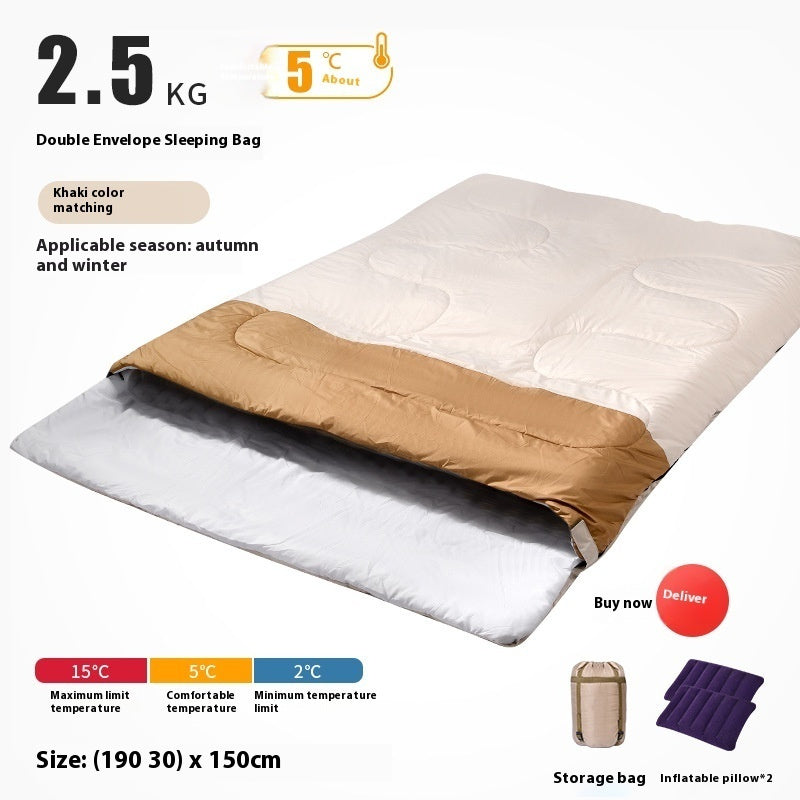 KTX-875475 Double Sleeping Bag for Adults | Thick, Warm, Cold-Proof Quilt | Dual-Use Design - Various Colors Available