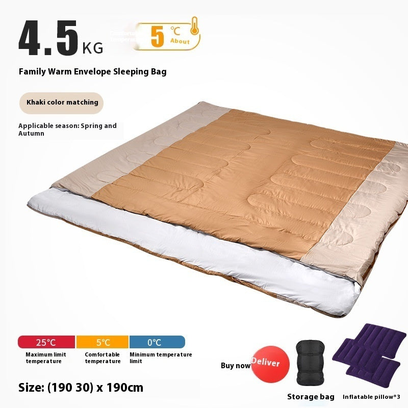 KTX-875475 Double Sleeping Bag for Adults | Thick, Warm, Cold-Proof Quilt | Dual-Use Design - Various Colors Available