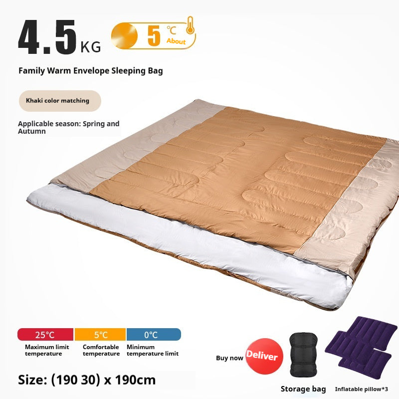 KTX-875475 Double Sleeping Bag for Adults | Thick, Warm, Cold-Proof Quilt | Dual-Use Design - Various Colors Available