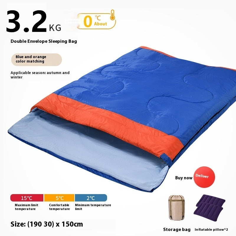 KTX-875475 Double Sleeping Bag for Adults | Thick, Warm, Cold-Proof Quilt | Dual-Use Design - Various Colors Available