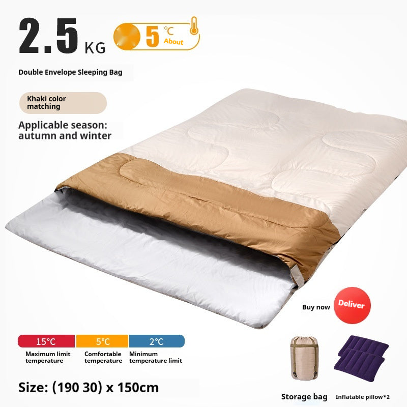 KTX-875475 Double Sleeping Bag for Adults | Thick, Warm, Cold-Proof Quilt | Dual-Use Design - Various Colors Available