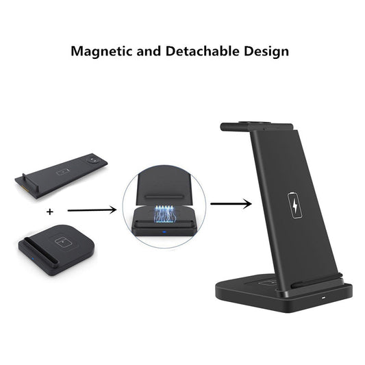 KTX-875539 3-in-1 Foldable Wireless Charger for Mobile Phones, Headphones, and Smartwatches, 10W Output, Compact Design