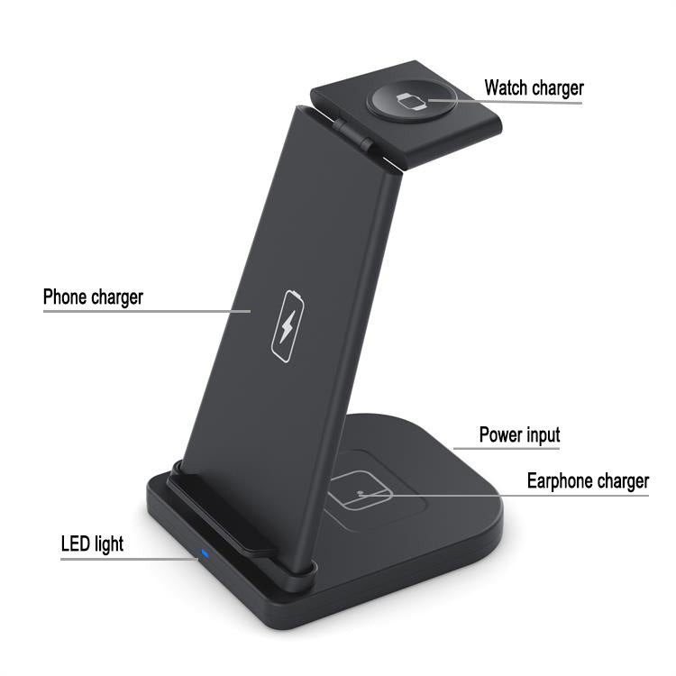 KTX-875539 3-in-1 Foldable Wireless Charger for Mobile Phones, Headphones, and Smartwatches, 10W Output, Compact Design