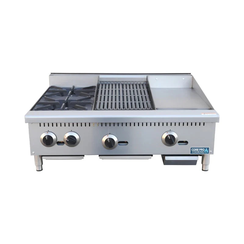 KTX-875987 24" Commercial Gas Griddle with Charbroiler for Professional Cooking
