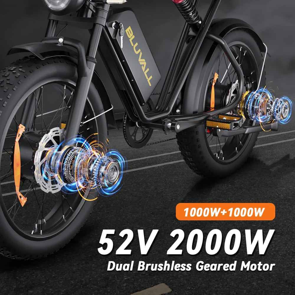 KTX-876179 52V 2000W Electric Fat Tire Bike Dual Battery 7-Speed Mountain Hybrid with Hydraulic Disc Brakes