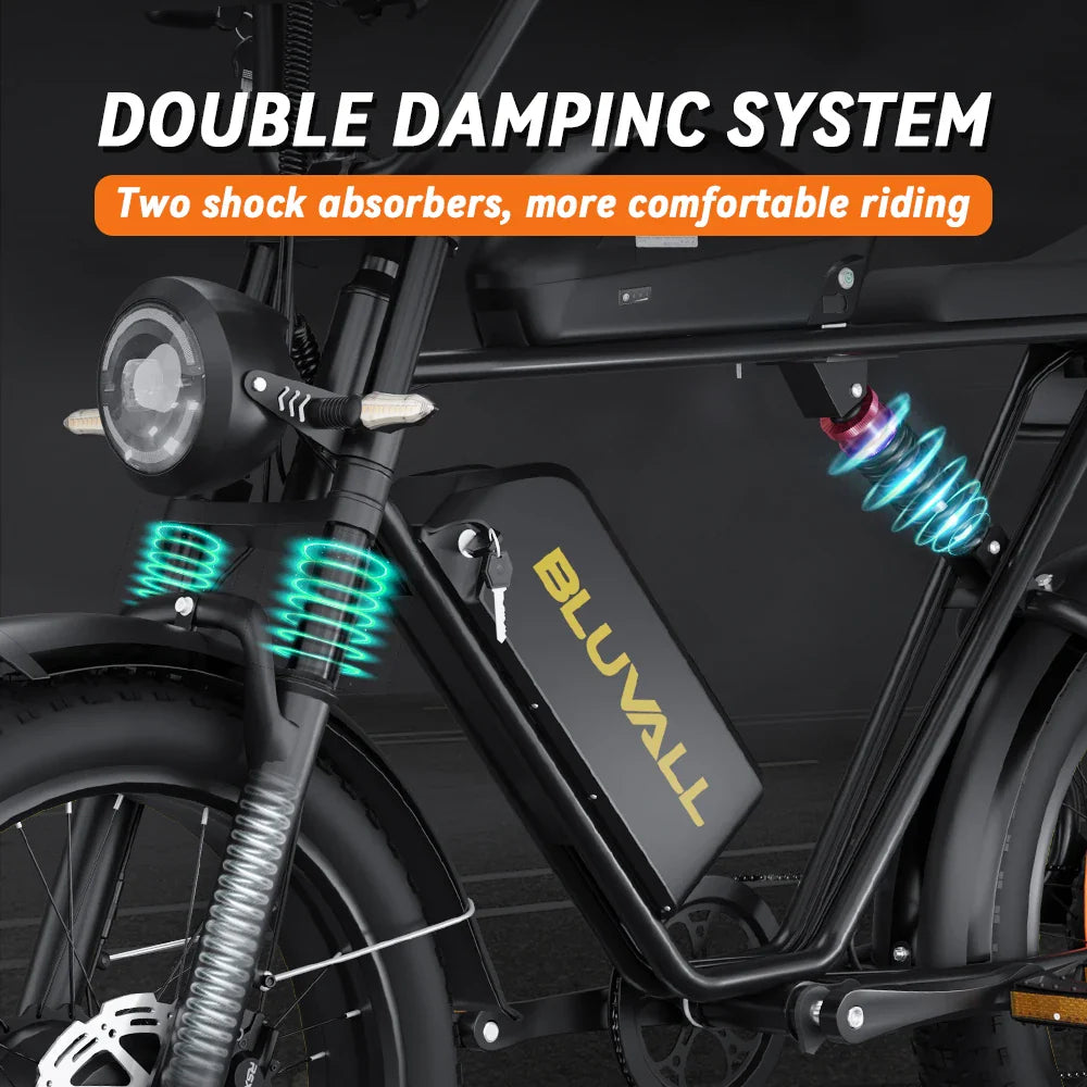 KTX-876179 52V 2000W Electric Fat Tire Bike Dual Battery 7-Speed Mountain Hybrid with Hydraulic Disc Brakes