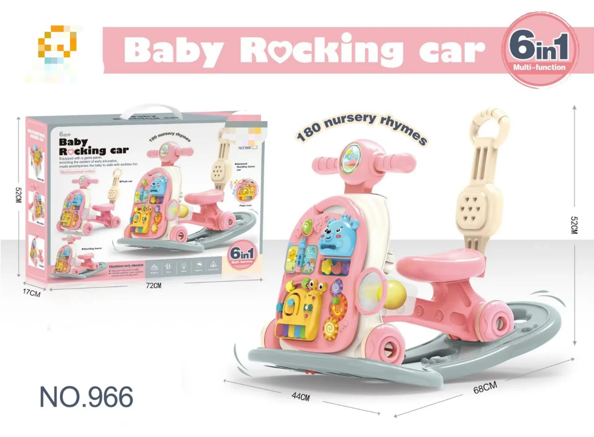 KTX-876307 6-in-1 Multifunctional Baby Rocking Car and Learning Walker for Toddlers