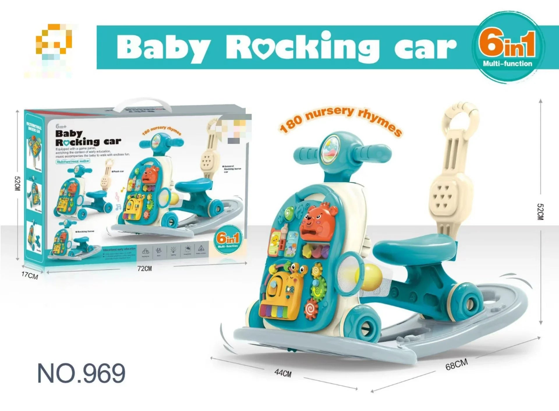 KTX-876307 6-in-1 Multifunctional Baby Rocking Car and Learning Walker for Toddlers