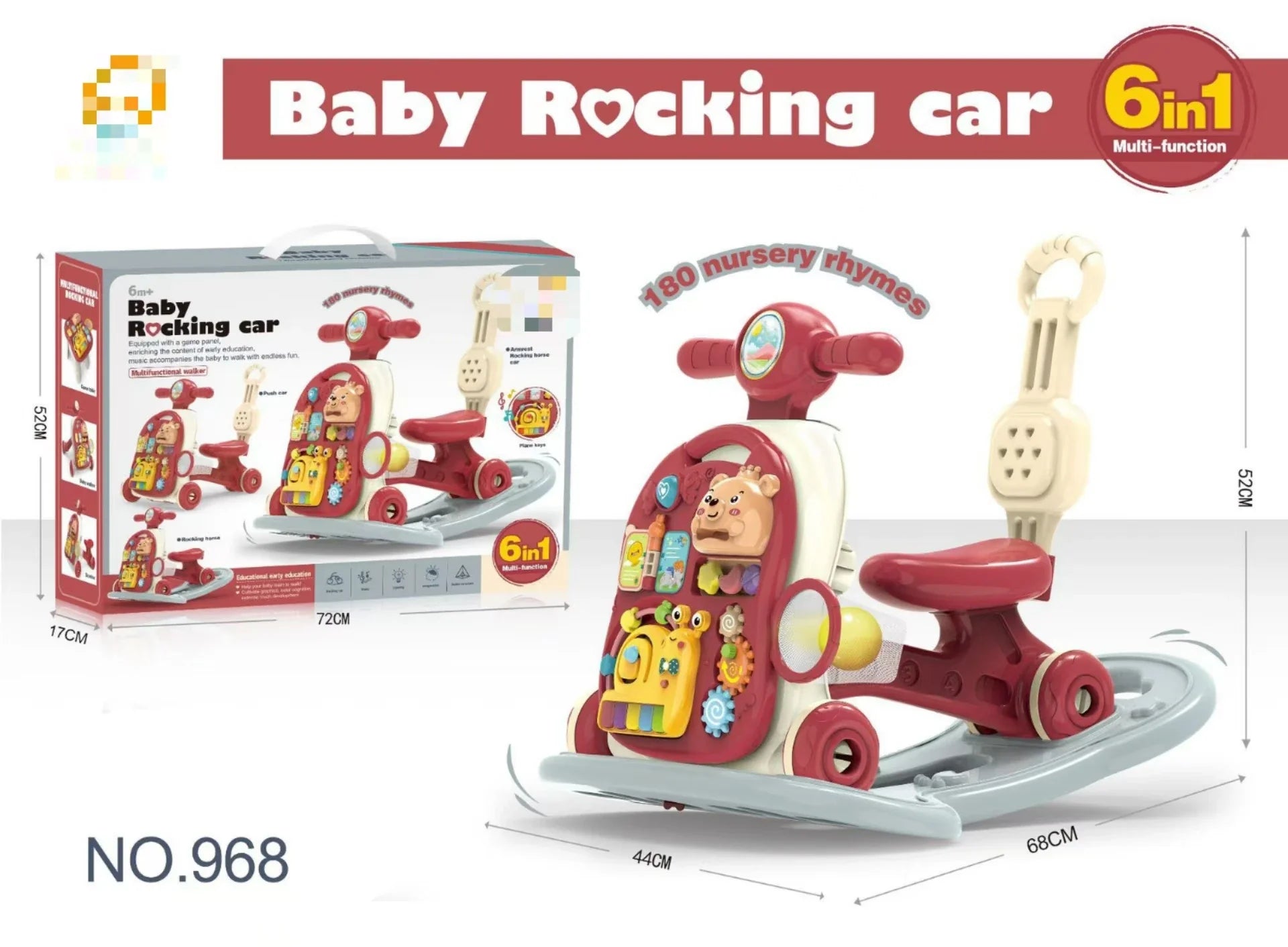 KTX-876307 6-in-1 Multifunctional Baby Rocking Car and Learning Walker for Toddlers