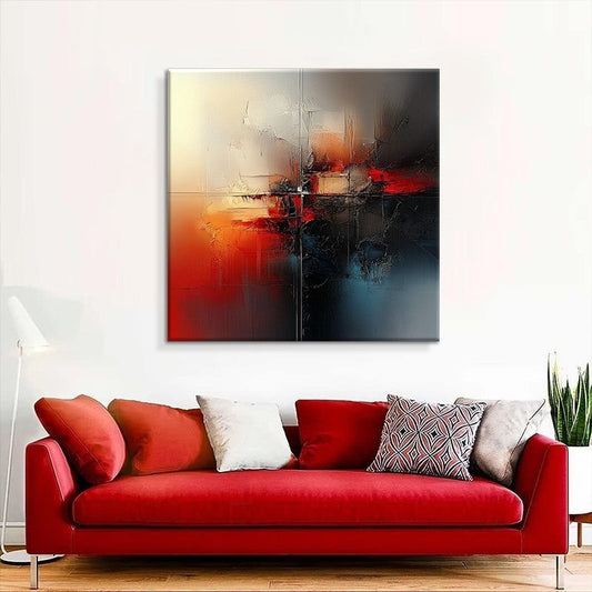 KTX-876563 Handmade Modern Abstract Oil Painting on Canvas - Red Square Wall Art for Home Decoration
