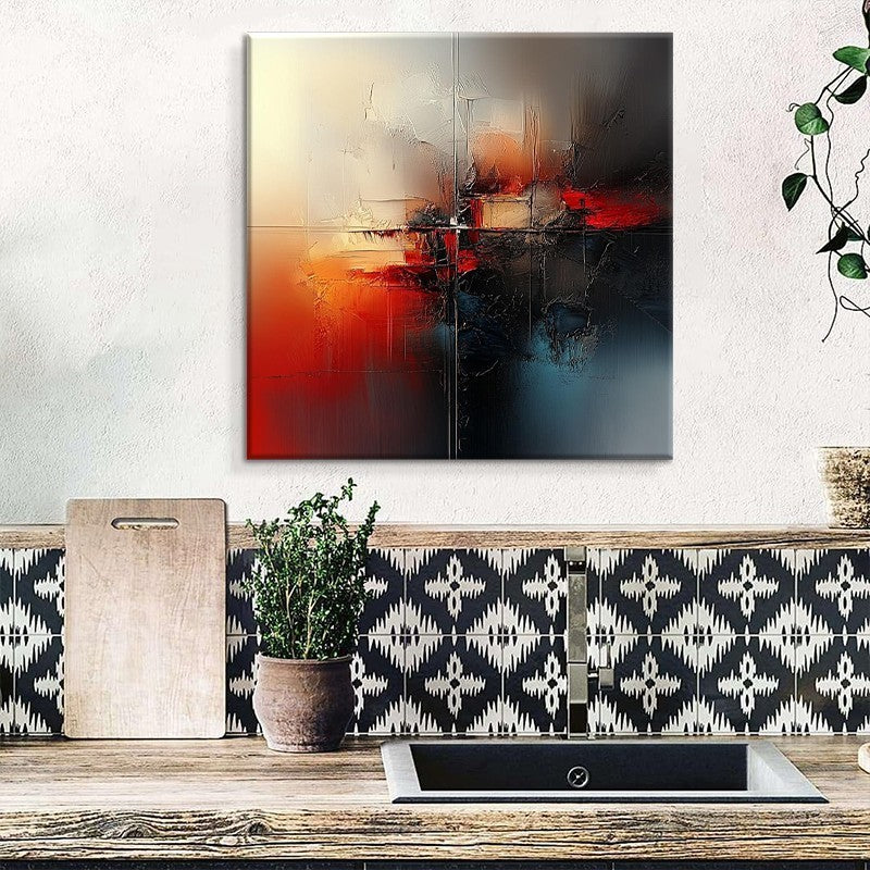 KTX-876563 Handmade Modern Abstract Oil Painting on Canvas - Red Square Wall Art for Home Decoration