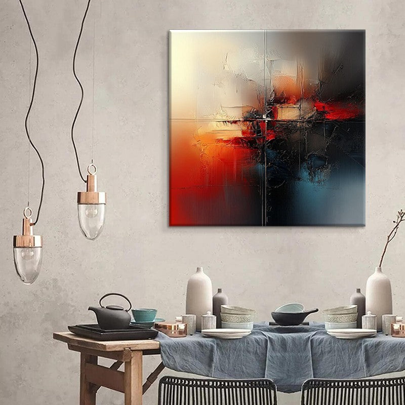 KTX-876563 Handmade Modern Abstract Oil Painting on Canvas - Red Square Wall Art for Home Decoration