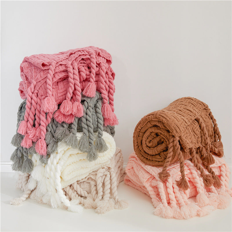 KTX-877203 Woven Tassels Casual Air Conditioning Blanket Shawl - Modern Design for Spring and Autumn (130x160CM)