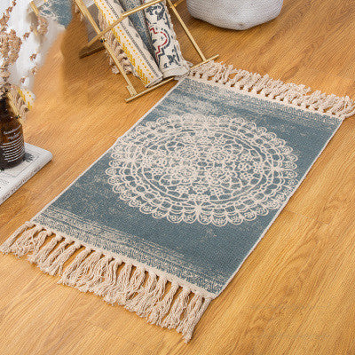KTX-878099 Bohemian Hand-Woven Cotton and Linen Blend Floor Mat