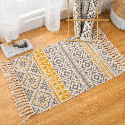 KTX-878099 Bohemian Hand-Woven Cotton and Linen Blend Floor Mat