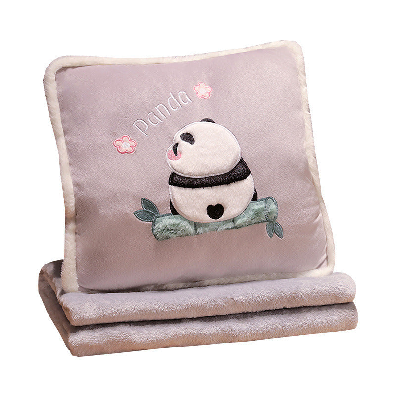 KTX-878739 Cartoon Panda Three-in-One Cushion Pillow and Blanket Set