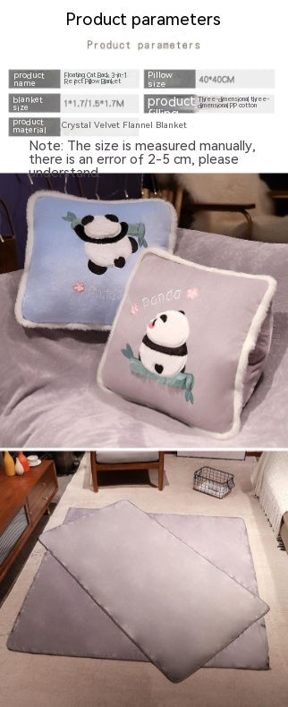 KTX-878739 Cartoon Panda Three-in-One Cushion Pillow and Blanket Set