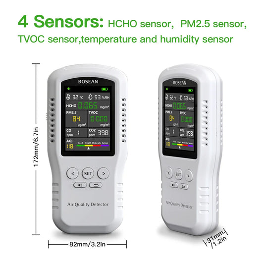 KTX-880275 Air Quality Monitor for CO2, CO, PM2.5, HCHO, TVOC, Temperature, and Humidity with Real Sensors