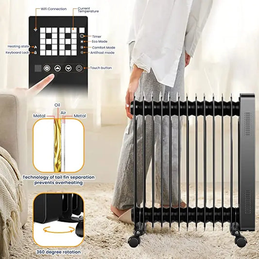 KTX-880851 Mini Oil-Filled Radiator Heater with Adjustable Thermostat and Overheat Protection for Home and Office Use