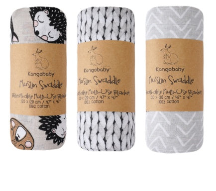 KTX-880915 Soft Cotton Baby Gauze Wrap, Lightweight Muslin Blanket for Infants & Toddlers, Cartoon Patterns, 120x120cm