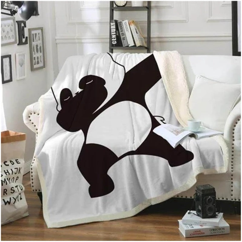KTX-881043 Cozy Coral Fleece Panda Series Flannel Blanket for All Seasons