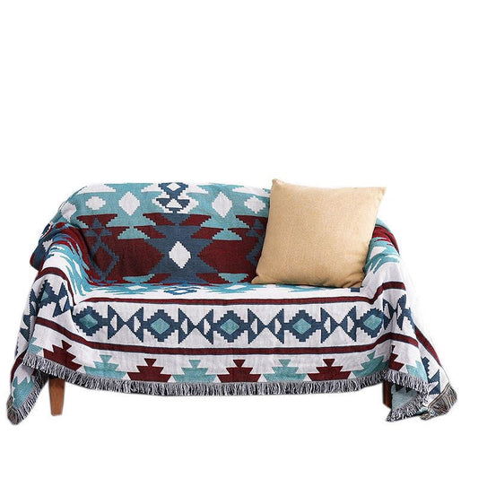 KTX-882067 Cozy Bohemian Knitted Throw Blanket for Bed, Sofa, and Travel Use