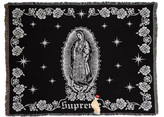 KTX-882387 Virgin Mary Woven Thick Linen Wall Blanket - Decorative Cushion with Floral Cartoon Design