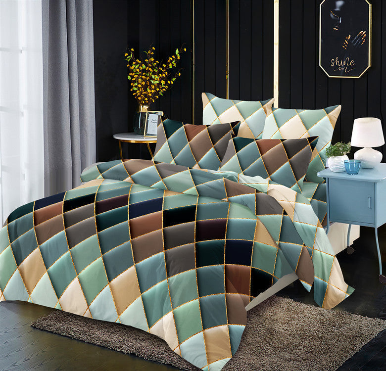 KTX-883539 Light Luxury Geometric Rhombus Quilt Cover Set - Multiple Sizes Available