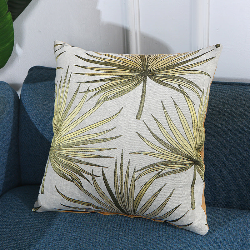 KTX-885587 Fan Leaf Jacquard Cotton Pillowcase - 43x43 cm Home Decor Accent
