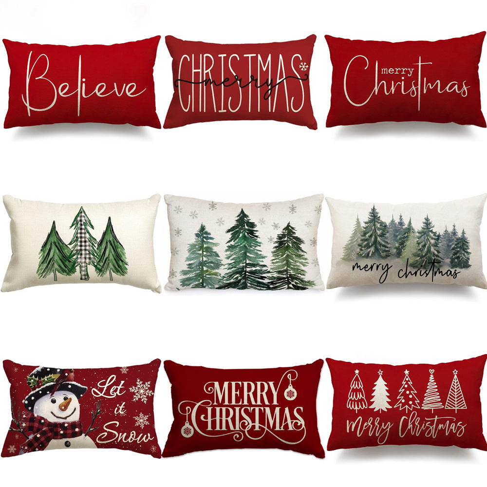 KTX-885651 Christmas Themed Simple Linen Pillow Cover for Home Sofa Decoration