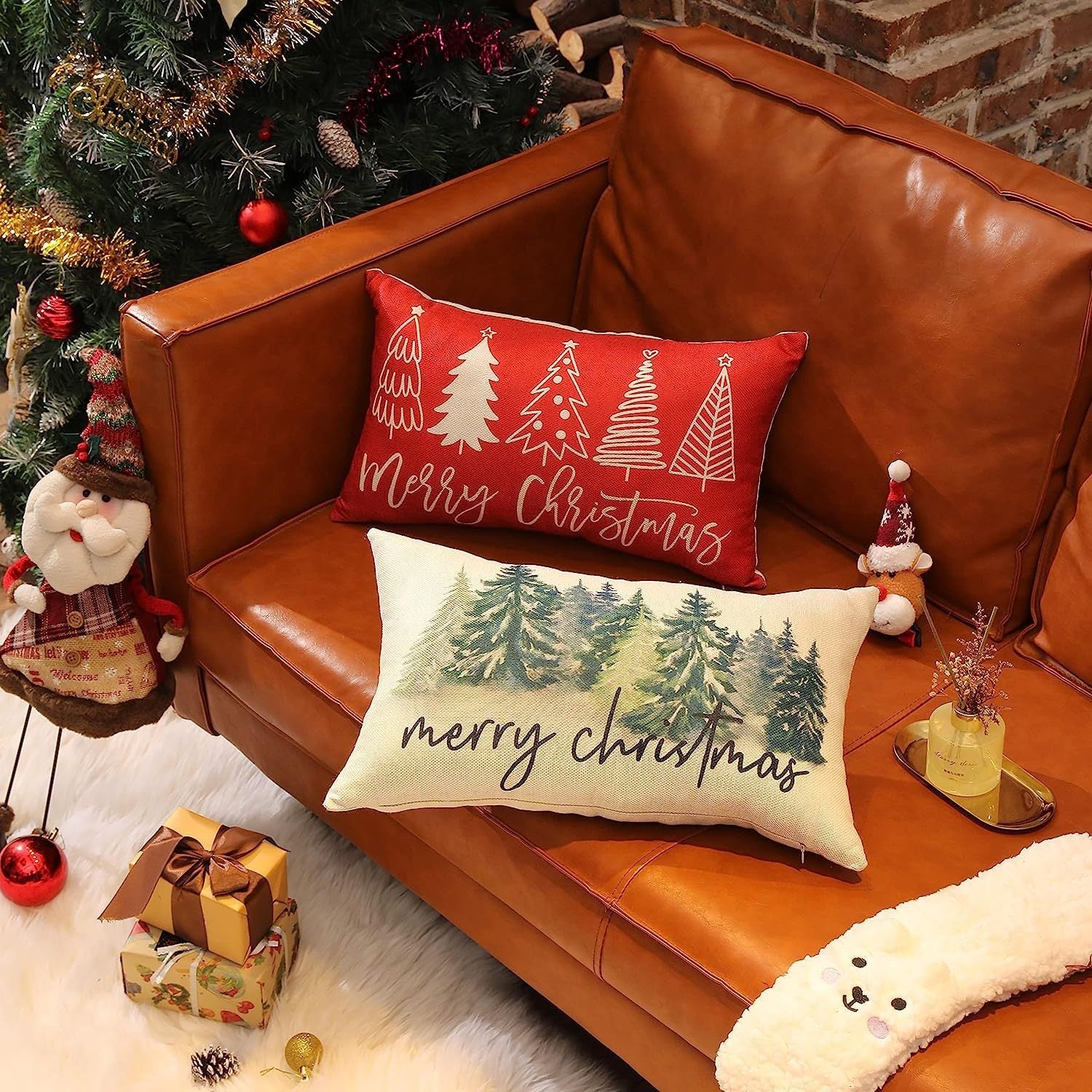 KTX-885651 Christmas Themed Simple Linen Pillow Cover for Home Sofa Decoration