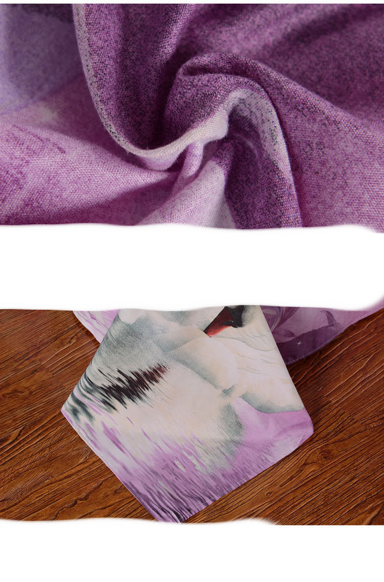 KTX-886995 4-Piece Reactive Printed Bedding Set in Blue Dream Landscape Design – Includes Quilt Cover, Sheet, and Pillowcases, 100% Polyester