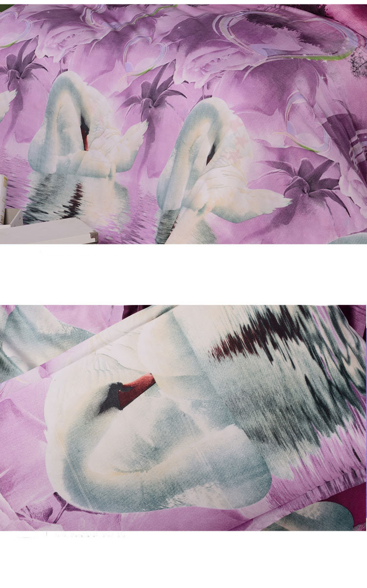 KTX-886995 4-Piece Reactive Printed Bedding Set in Blue Dream Landscape Design – Includes Quilt Cover, Sheet, and Pillowcases, 100% Polyester